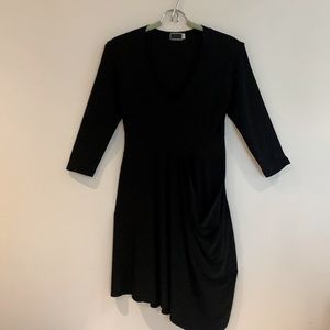 SYMPLI Black Tunic Top/Dress with 3/4 Sleeve and Draped Front US XS 2-4